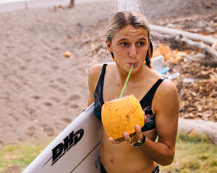 The surfer Molly Picklum getting some rest